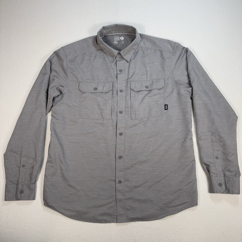 Mountain‎ Hardwear Canyon Vented Shirt Men's L Gray Pockets UPF 50 Hiking Camp